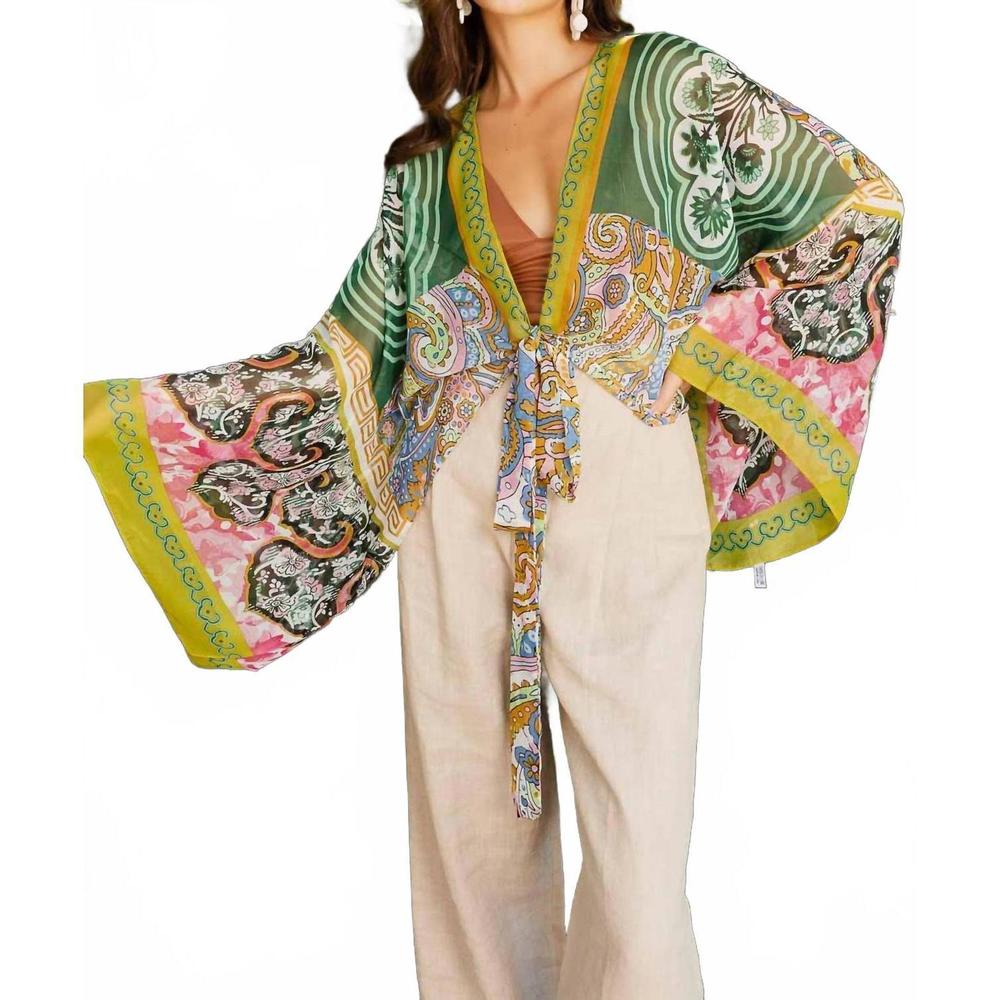 NEW LETO boho chic tie front wrap in lime